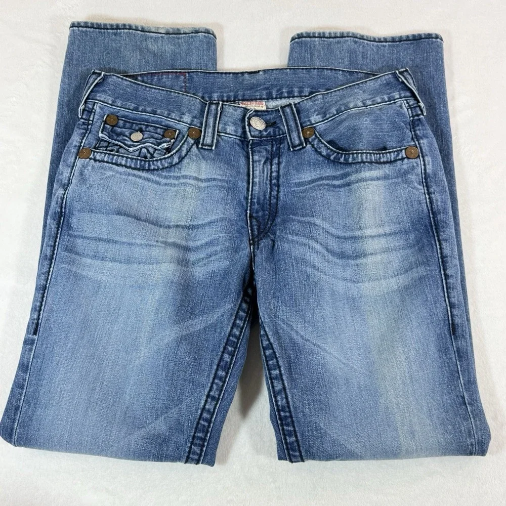 Vtg True Religion Ricky Big T Jeans Mens 34X33 Blue Straight Made In US Flap